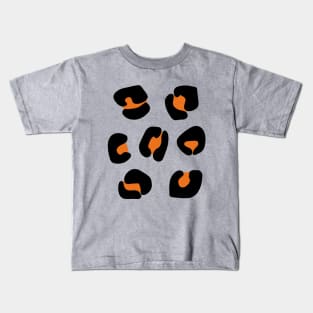 Large, Orange and Black, Leopard Spots Pack on Grey Kids T-Shirt
